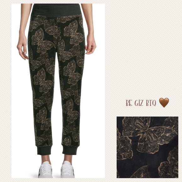 Johnny Was Zuri Modern Velour Sweatpants Black & Butterflies Size X-Large - Picture 2 of 12